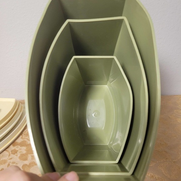 Vintage 1970's Lustro Ware Avocado Floral Plastic Nesting Canister Set Lids Box - Picture 7 of 14